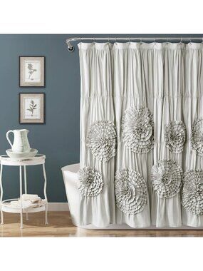 Ruffled Light Gray Shower Curtain 72" x 72" - Elegant Bathroom Decor - Soft